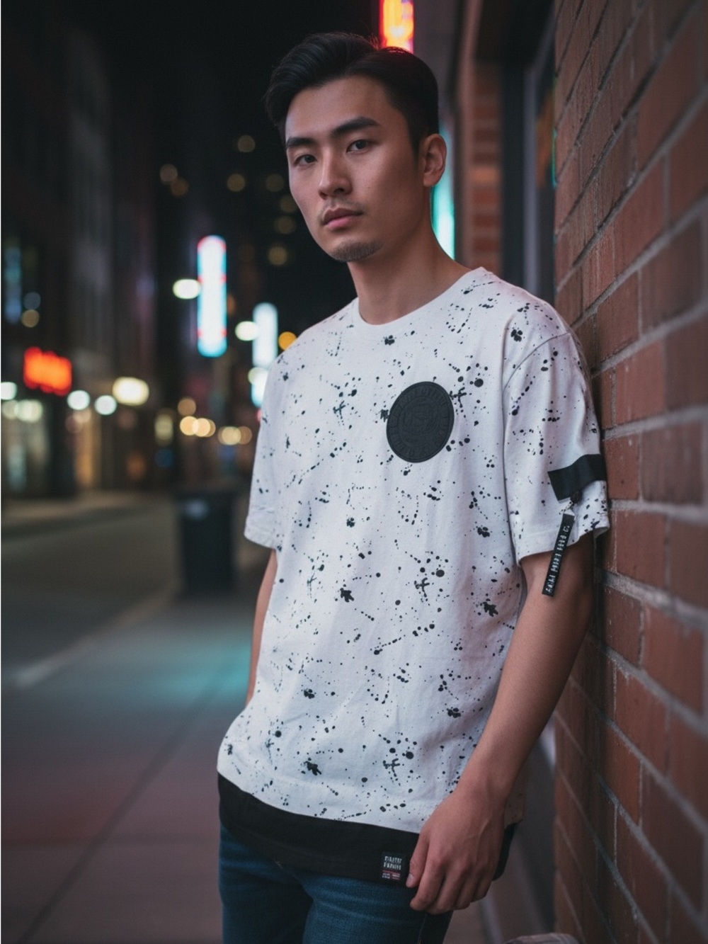 VNG 90's Phat Farm Medium White Tee with Black Splatter and Branded Tag